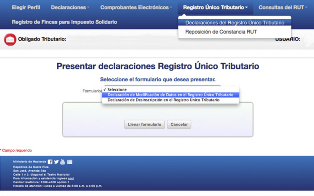 Registro único tributario para factura electrónica en Costa Rica